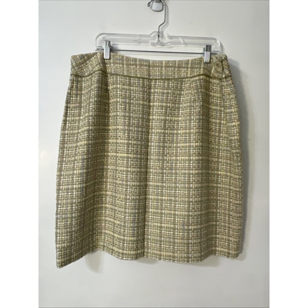 Kate Hill Tweed Cotton Blend‎ Straight Skirt Womens 16W Green Zip Pencil Career